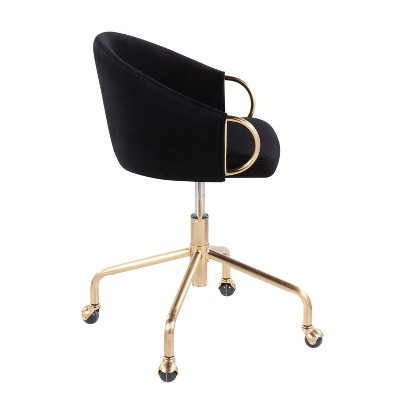 Claire Swivel Task Chair in Black Velvet with Gold Accents