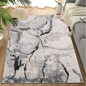 Area Rugs 5x7 Ultra-Soft Modern Abstract Accent Carpet, Stain-Resistant Indoor Mat, Non-Shedding Neutral Floor Cover, Foldable Throw Rug for Bedroom - 1 of 4