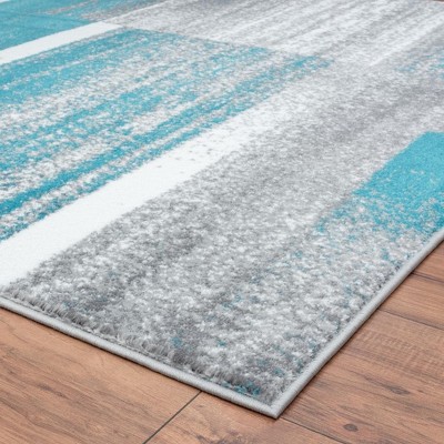 Turquoise and Gray Geometric Synthetic 2' x 7' Area Rug