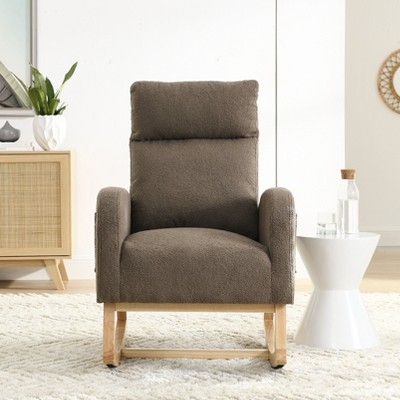 Ridstar Upholstered 27.6 Inch Modern High Backrest Accent Rocking Chair With Pocket For Reading, Living Room-Coffee