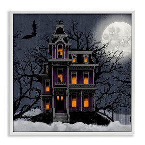 Stupell Industries Creepy Haunted Halloween House Framed Giclee Art, White, 24" x 24" - 1 of 4