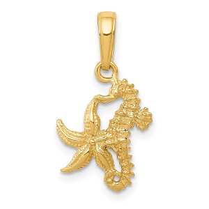 Black Bow Jewelry 14k Yellow Gold Seahorse and Starfish Pendant - 1 of 4