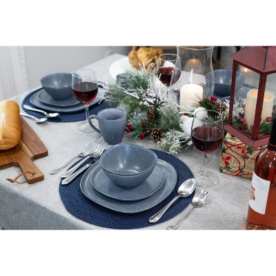 Dove Grey Square Ceramic Stoneware Dinnerware Set, Service for 4