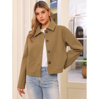 INSPIRE CHIC Women's Single Breasted Casual Turn Down Collar Long Sleeve Winter Pea Coat with Pockets X-Small Camel — фото 4