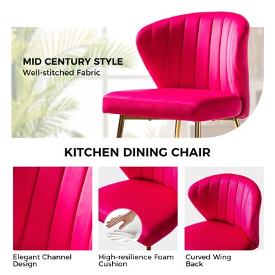 Fuchsia Velvet Upholstered Side Chair with Gold Metal Legs