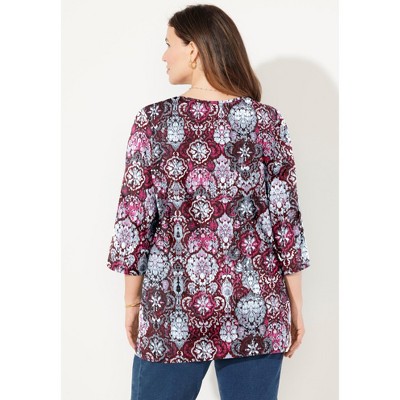 Catherines Women's Plus Size Petite Suprema 3/4 Sleeve V-Neck Tee