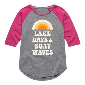Girls' - Instant Message - Lake Days And Boat Waves Shirt Tail Raglan Graphic T-shirt - 1 of 4
