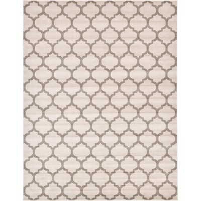 Beige and Light Brown Synthetic Trellis Rectangular Area Rug