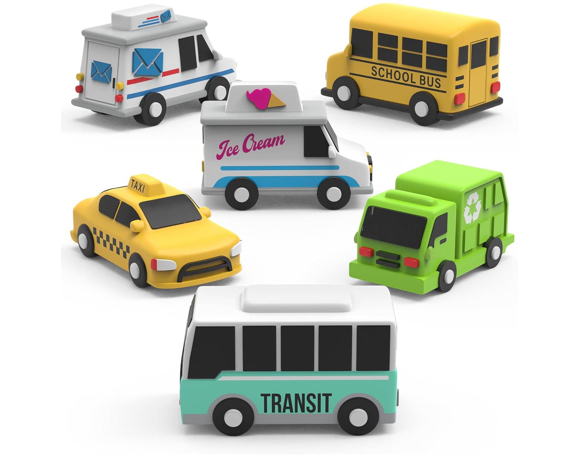 Tub Works Vehicles Bath Cars Mold Free Bath Toys, 6 Pack