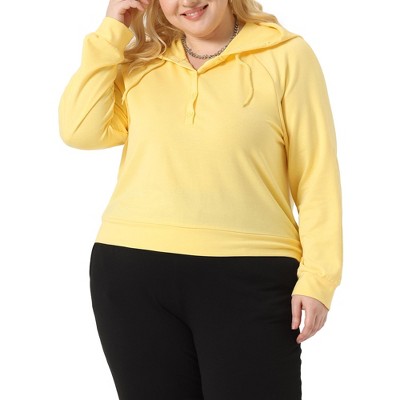 Agnes Orinda Women's Plus Size Button Collar Drawstring Long Sleeve Hoodies  Pullover Sweatshirts Yellow 2x : Target