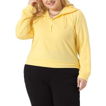 Agnes Orinda Women's Plus Size Button Collar Drawstring Long Sleeve Hoodies Pullover Sweatshirts