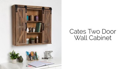 White Farmhouse Wood Wall Storage Cabinet with Sliding Barn Doors