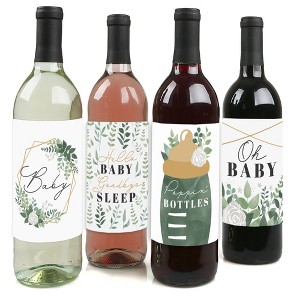 Big Dot of Happiness Boho Botanical Baby - Greenery Baby Shower Decorations for Women and Men - Wine Bottle Label Stickers - Set of 4 - 1 of 4