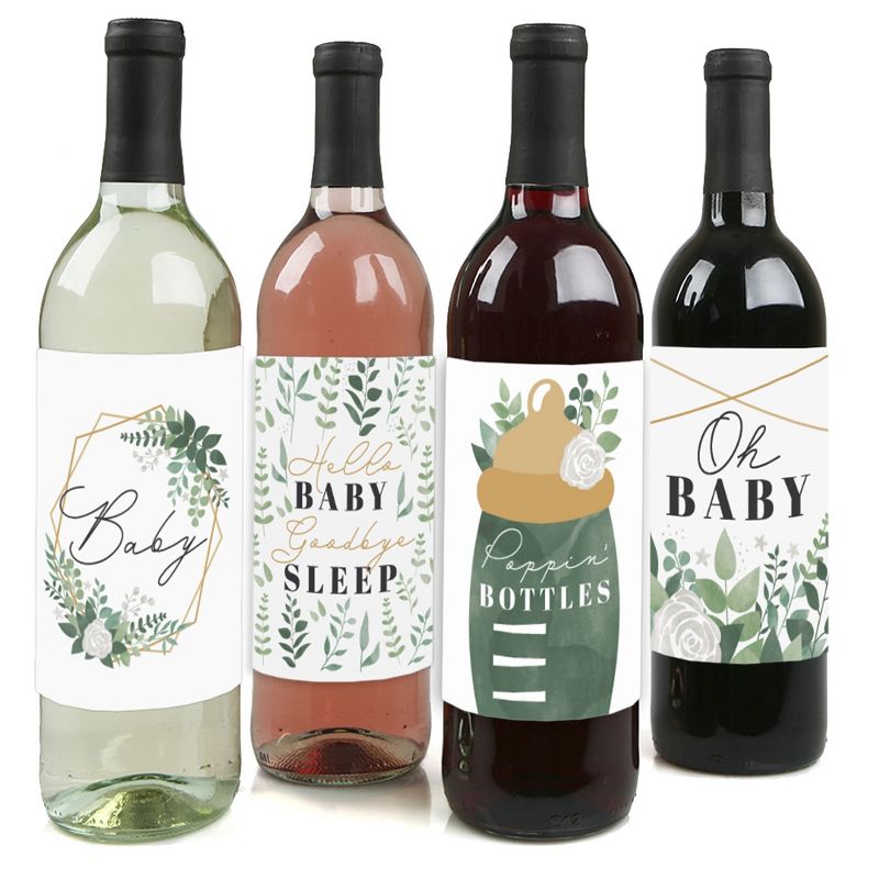 Big Dot of Happiness Boho Botanical Baby - Greenery Baby Shower Decorations for Women and Men - Wine Bottle Label Stickers - Set of 4, 1 of 9