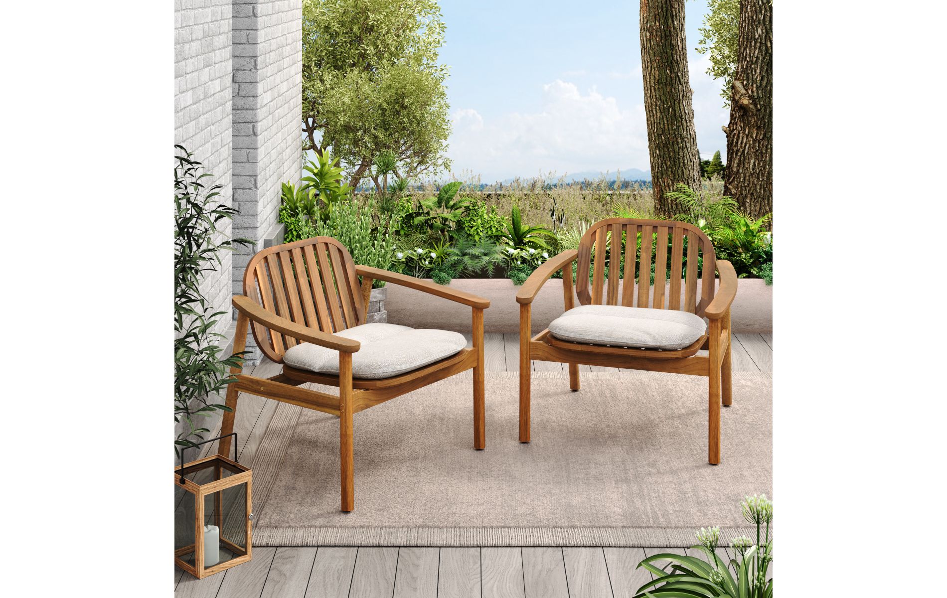 2-Piece Acacia Wood Outdoor Club Chair Set with Cushions, Modern 30.75" Wide Patio Lounge Chairs-3irtyhousy