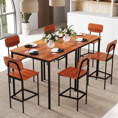 Walnut and Black Industrial Pub Table Set with 4 Chairs