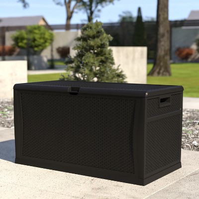 Black 120 Gallon Plastic Wicker Lockable Outdoor Deck Box