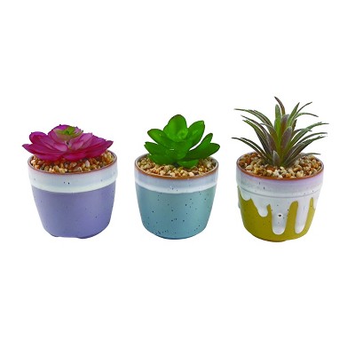 Transpac Ceramic Bright Succulent Decor Set of 3 Spring Summer Home Decorations Artificial Plants