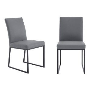Armen Living Set of 2 Trevor Faux Leather Metal Dining Chairs Gray/Black: Upholstered Parsons Style, Foam Filled, Easy to Clean - 1 of 4