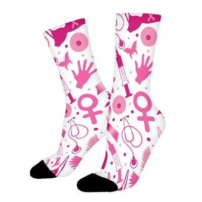 Breast Cancer Ribbon Women Printed Crew Socks Funny Funky Socks Soft Polyester Novelty Gifts for Artists Men
