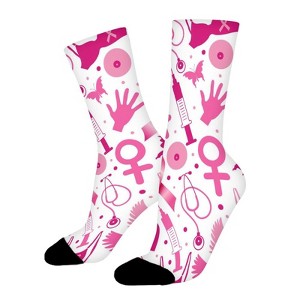 Breast Cancer Ribbon Women Printed Crew Socks Funny Funky Socks Soft Polyester Novelty Gifts for Artists Men - 1 of 1
