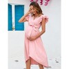 YesFashion Women's Maternity V Neck Ruffle Short Sleeve Wrap Dress Casual Flowy Nursing Breastfeeding Midi Dress with Belted - 3 of 4
