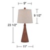 360 Lighting Fraiser 23 1/2" High Cone Small Mid Century Modern Accent Table Lamps Set of 2 Brown Wood Finish Living Room Bedroom Oatmeal Shade - 4 of 4