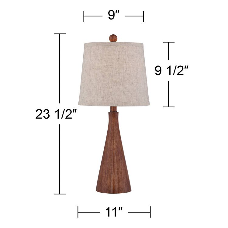 360 Lighting Fraiser Modern Accent Table Lamp 23 1/2" High Brown Faux Wood Oatmeal Drum Shade for Bedroom Living Room Bedside Nightstand Office Kids, 4 of 8