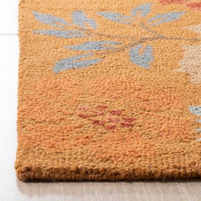 Ivory and Rust Floral Hand-Hooked Wool Runner Rug