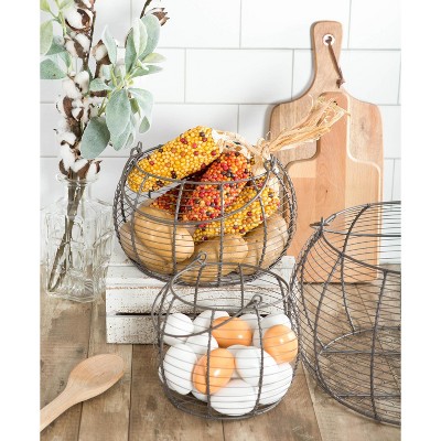 Rustic Metal Round Wire 3-Piece Basket Set for Garden & Kitchen