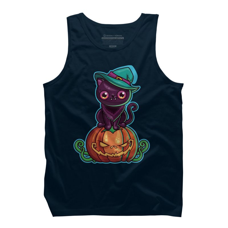 Men's Design By Humans Ferociously Cute Halloween Vampire Witch Kitty Cat By LittleBunnySunshine Tank Top, 1 of 3