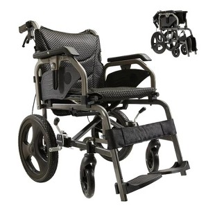 KTMBDW Lightweight Wheelchair with Swing-Away Footrests and Flip-Back Arms, Portable Folding Wheelchair for Adults and Seniors, 18 Inch Seat - 1 of 4