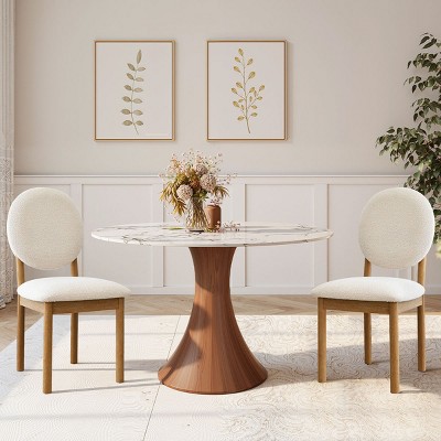 Beige Boucle Dining Chair Set Of 4,Wooden Dining Table Chairs With Upholstered Seat And Back Nice Kitchen Chairs Set Of 4 Under $100-Cuddlewood