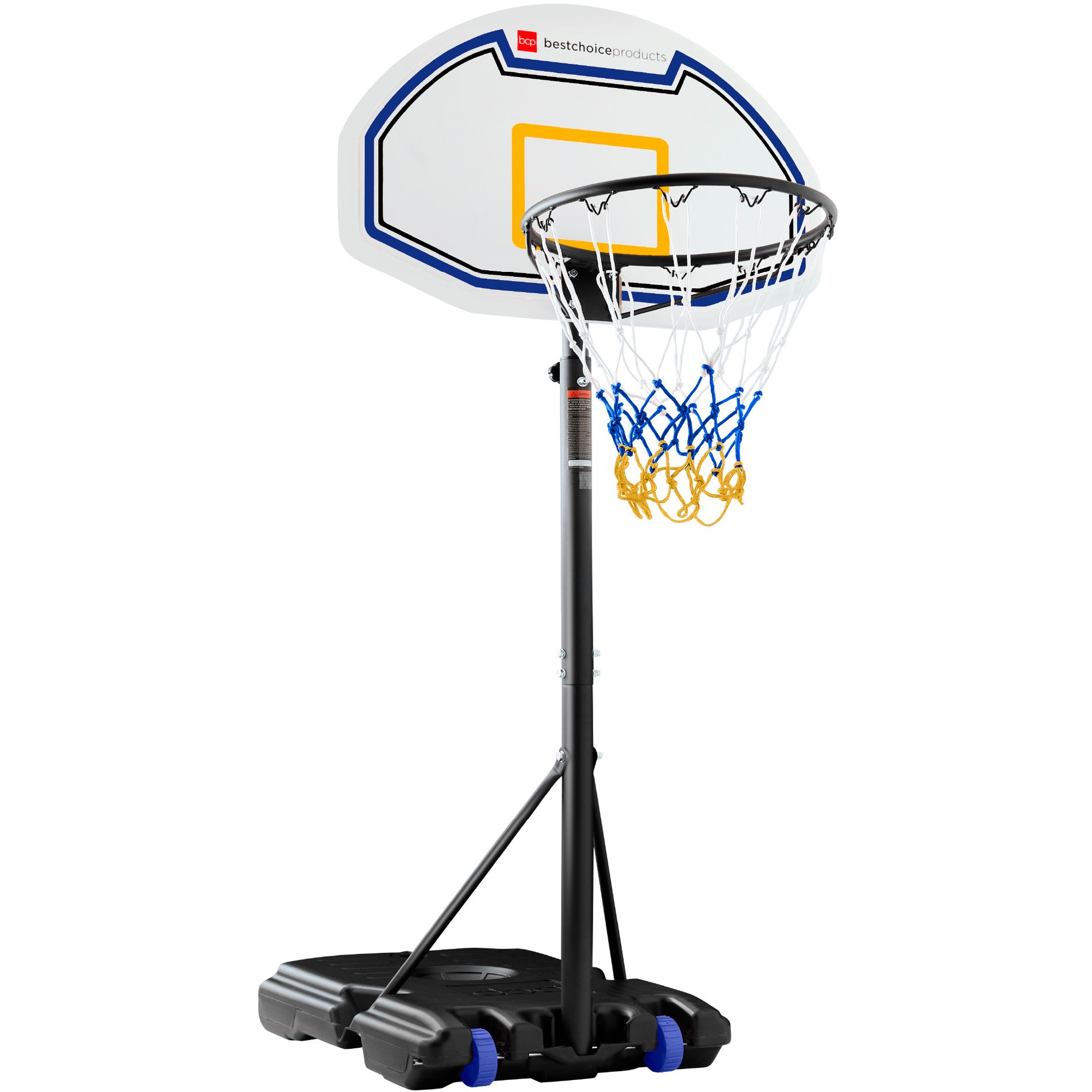Best Choice Products Kids Height-Adjustable Basketball Hoop, Portable Backboard System w/ 2 Wheels - Blue/Yellow