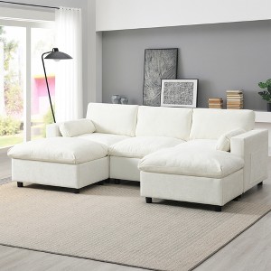 GDFStudio Martha 86.5" Modern Chenille 3-Seater Sectional Sofa with Storage Pockets and Pillows - 1 of 4