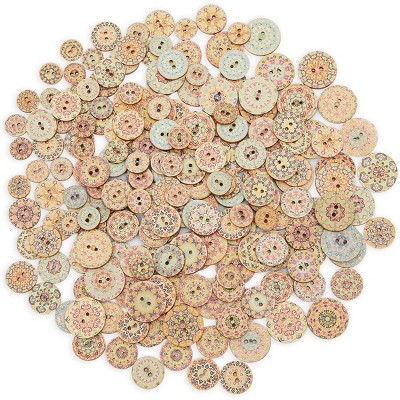 Okuna Outpost 200 Pieces Decorative Wood Buttons for Crafts and Sewing, 30 Vintage Flower Designs