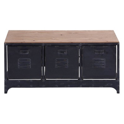 Industrial Charm Black and Cocoa Brown Storage Bench with 3 Drawers
