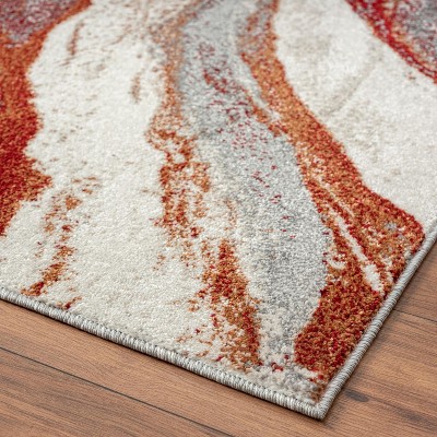 Red and Gray Abstract 8' x 10' Synthetic Area Rug