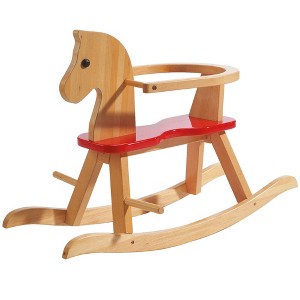 Roba: Solid Wooden Rocking Horse, Neutral & Red - 1 of 4