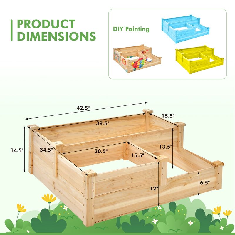 Costway 3-Tier Outdoor Raised Garden Bed Vegetable Planter Box for Patio Lawn Backyard, 5 of 11