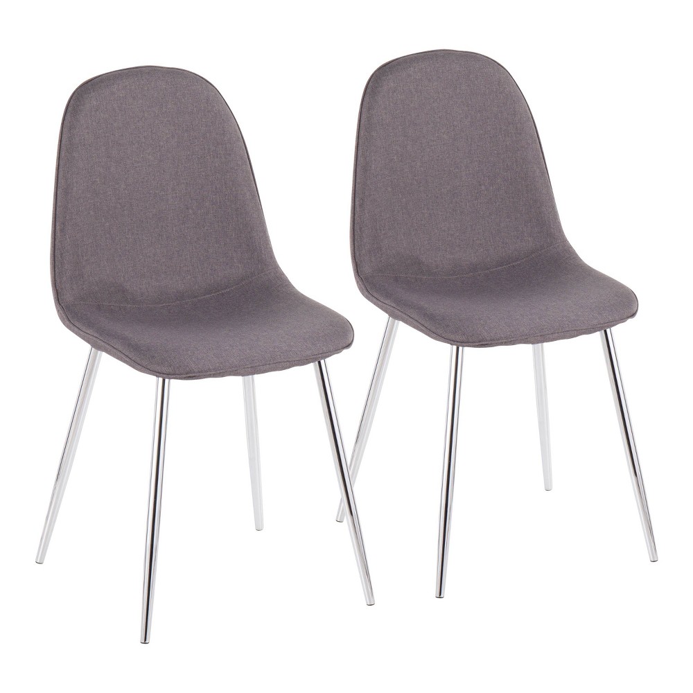 Photos - Chair Set of 2 Pebble Contemporary Dining  Chrome/Charcoal - LumiSource