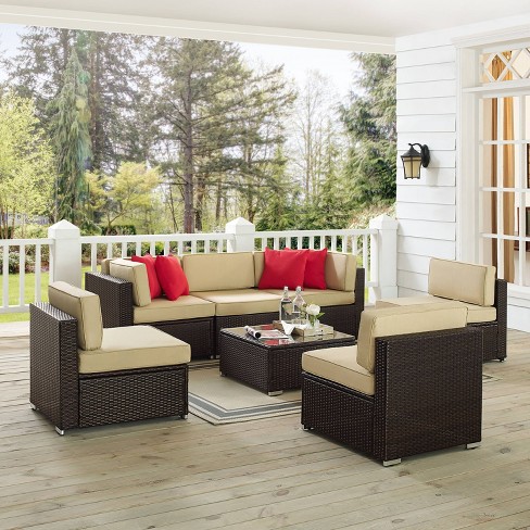 Sea Island 7pc Outdoor Wicker Sofa Set Sand Crosley