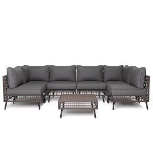 LAUSAINT HOME 7-Piece Wicker Patio Furniture Set Gray - 1 of 4