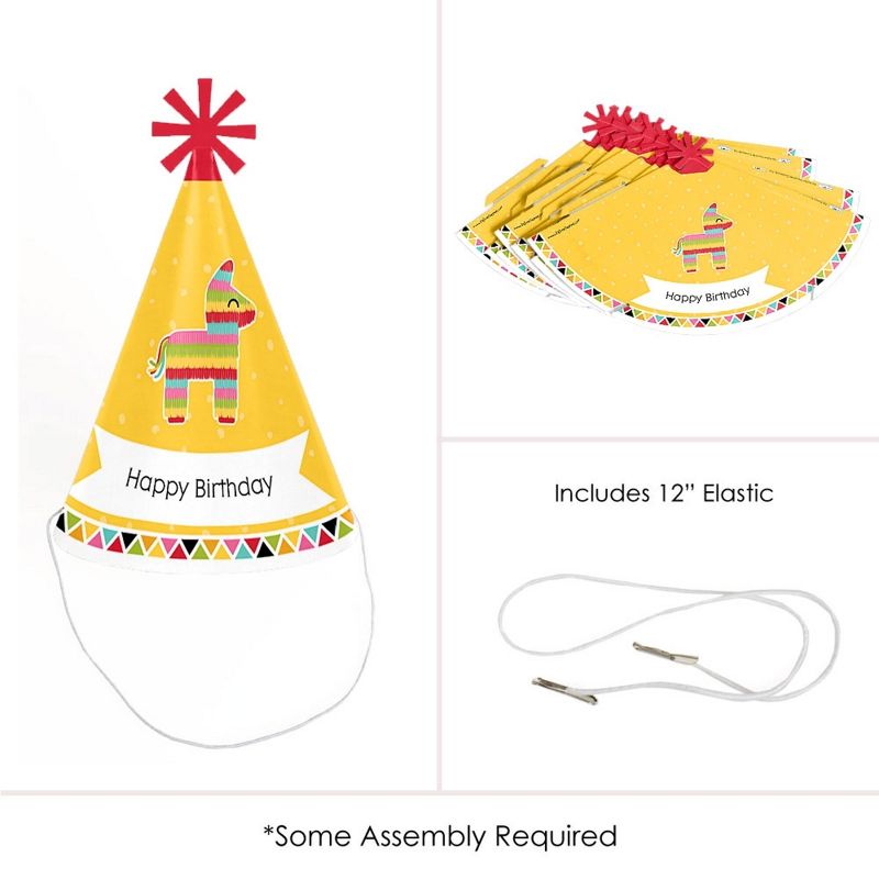 Big Dot of Happiness Let's Fiesta - Cone Fiesta Happy Birthday Party Hats for Kids and Adults - Set of 8 (Standard Size), 5 of 8