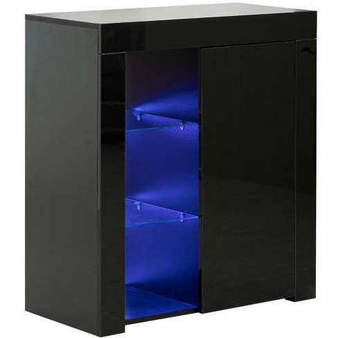 Basicwise Office Or Living Room Side Storage Cabinet With Led Black, Living Room Cabinet Storage