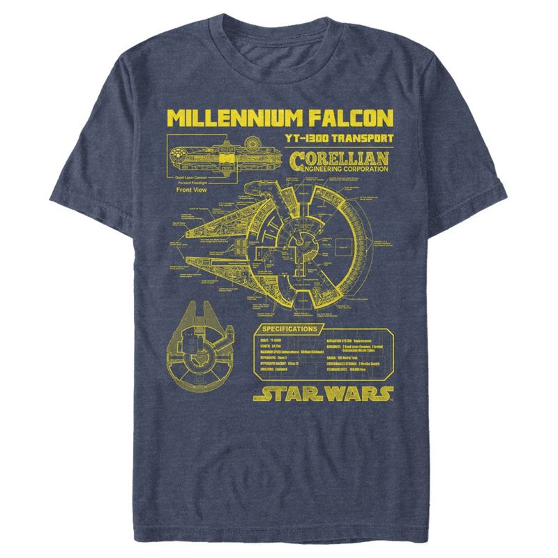 Men's Star Wars Millennium Falcon Schematics T-Shirt, 1 of 4