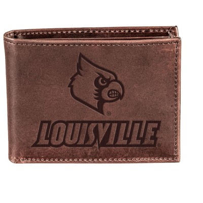 Evergreen NCAA Louisville Cardinals Brown Leather Bifold Wallet Officially Licensed with Gift Box