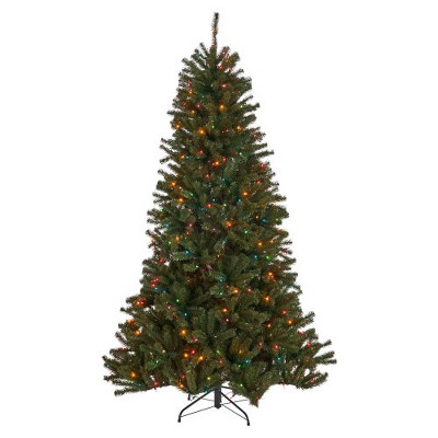 7ft Pre-lit Artificial Christmas Tree, Hinged Xmas Tree With 500 Colorful Lights UL Listed, Includes Iron Stand, Easy Assembly, 48"Wx48"Dx84"H