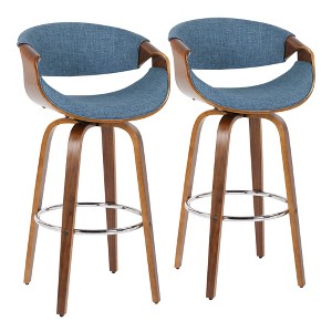 30" Mid-Century Modern Barstool with Swivel in Wood and Fabric, Set of 2 for Kitchen - 1 of 4