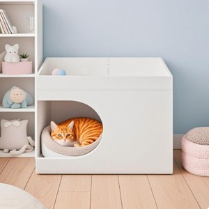 Bencmate Pet Crates and Houses Multifunctional Cat Station Suitable for Small and Medium Cats Used in Living Room, White, 15.75"*15.75*13.78" - 1 of 4
